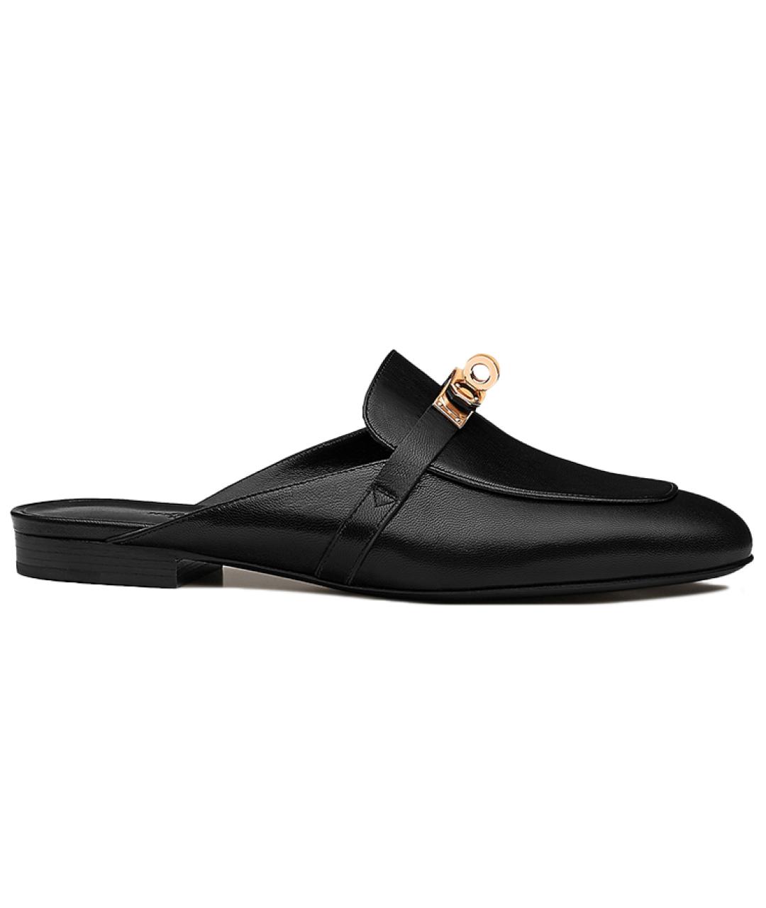 HERMES Черные кожаные мюли, фото 1