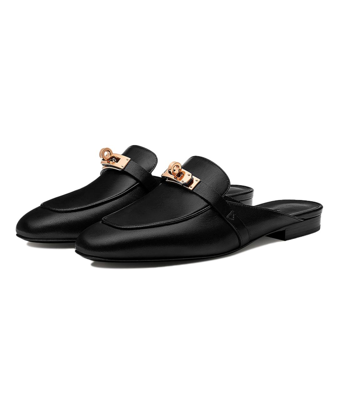 HERMES Черные кожаные мюли, фото 3