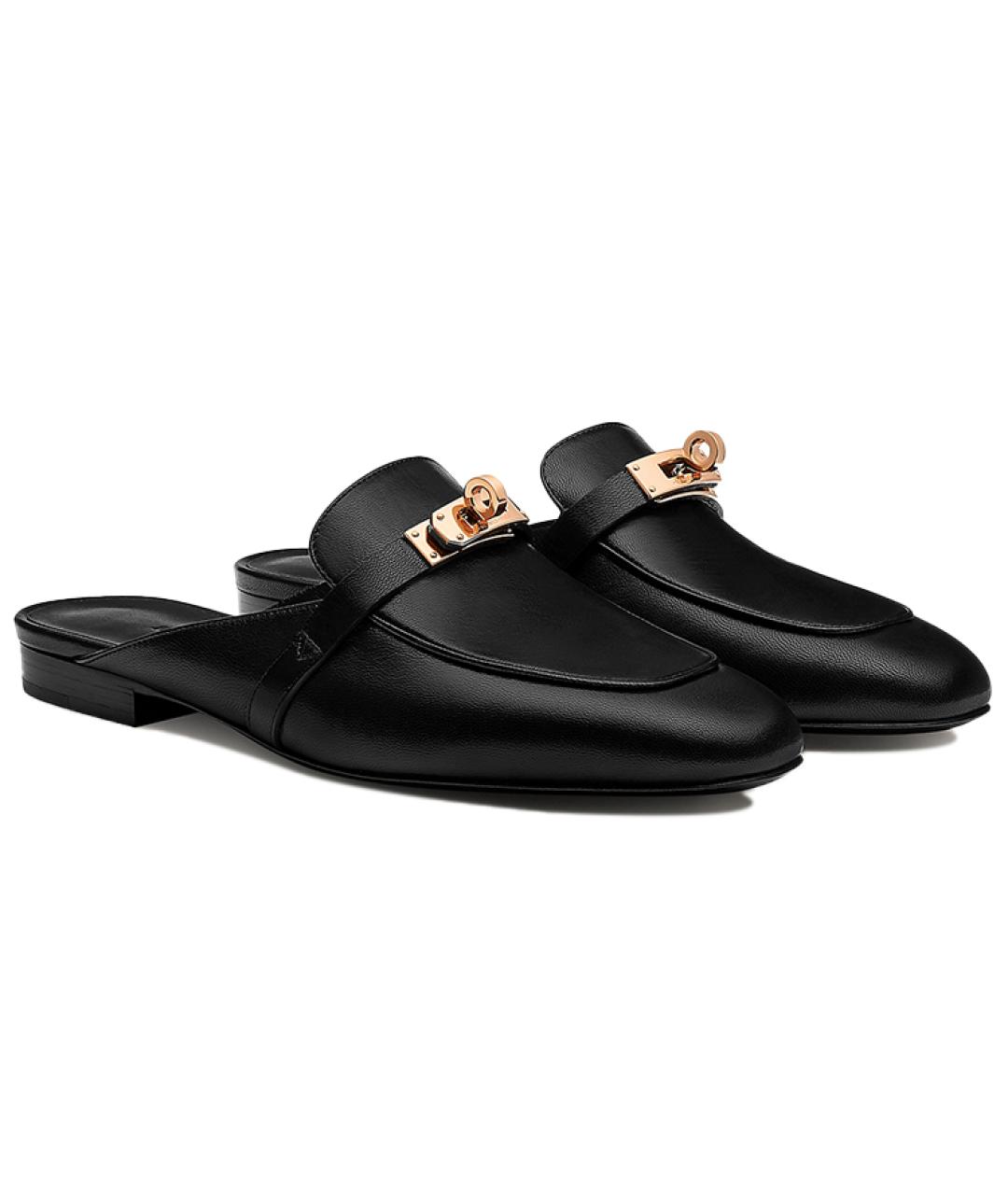 HERMES Черные кожаные мюли, фото 4