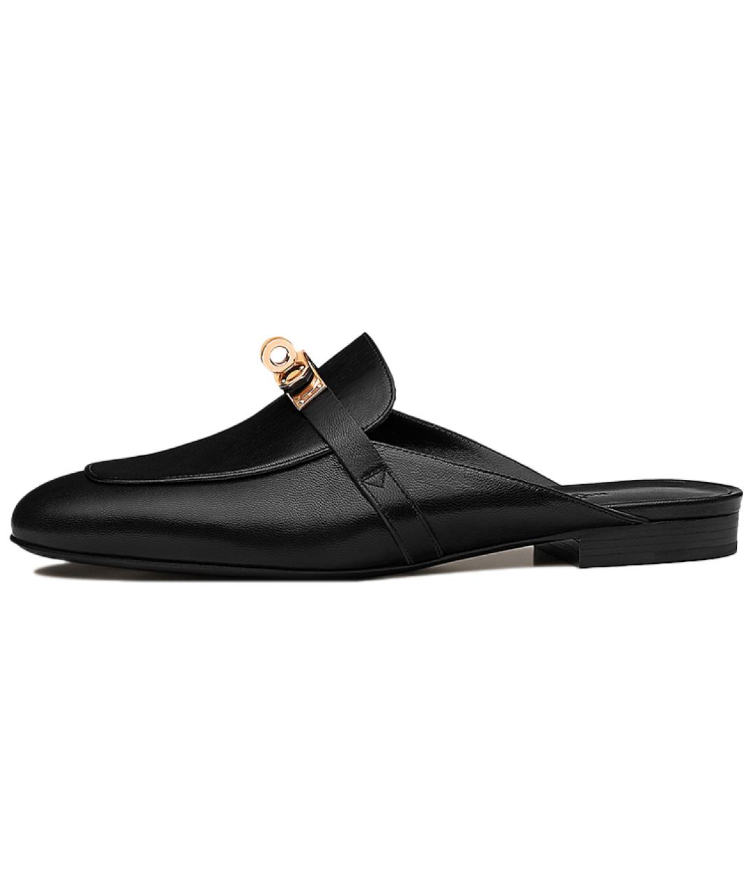 HERMES Черные кожаные мюли, фото 2