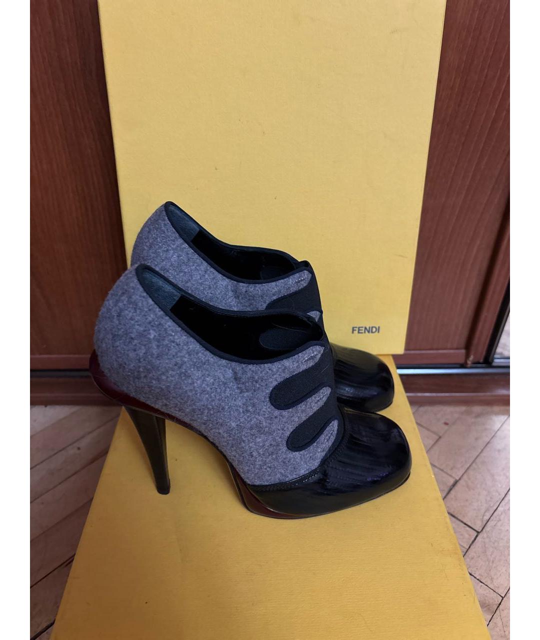 FENDI Серые кожаные ботильоны, фото 5