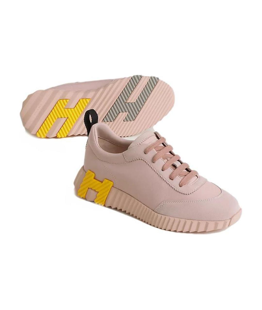 HERMES Розовые кожаные кроссовки, фото 5