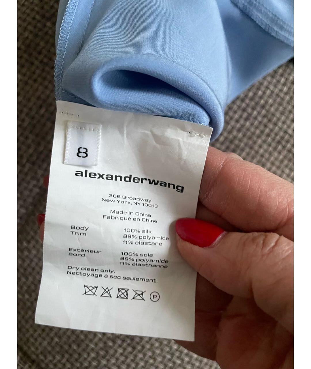 ALEXANDER WANG Голубое шелковое коктейльное платье, фото 4