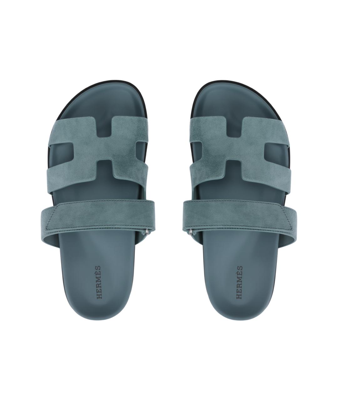 HERMES Синие замшевые сандалии, фото 3