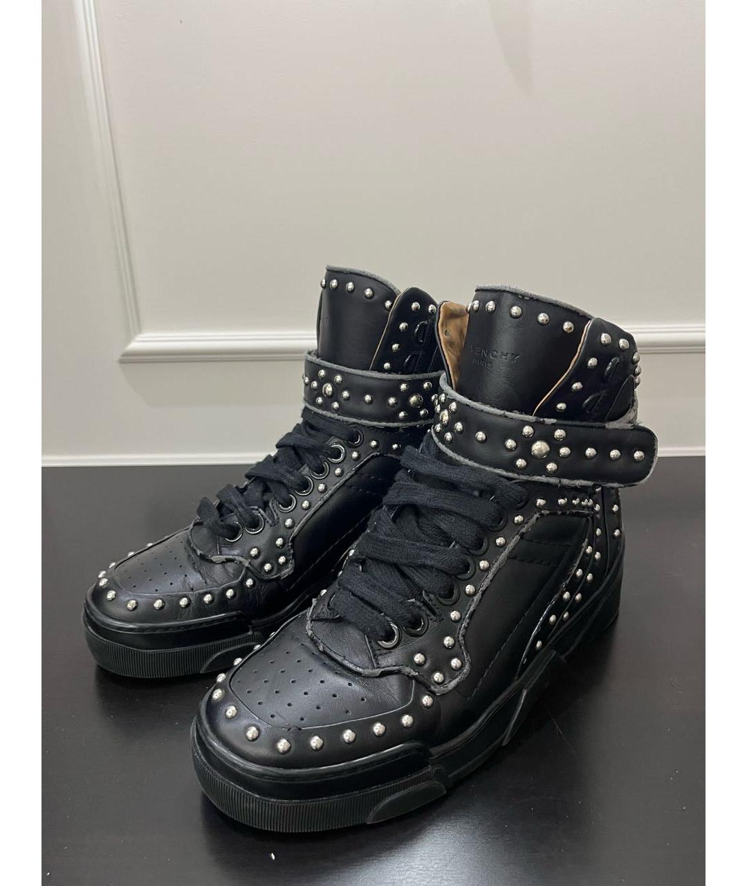 GIVENCHY Черные кожаные высокие кроссовки / кеды, фото 3