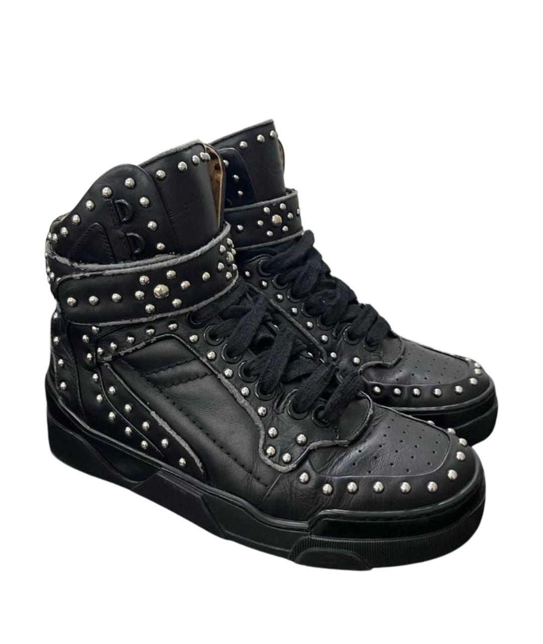 GIVENCHY Черные кожаные высокие кроссовки / кеды, фото 1