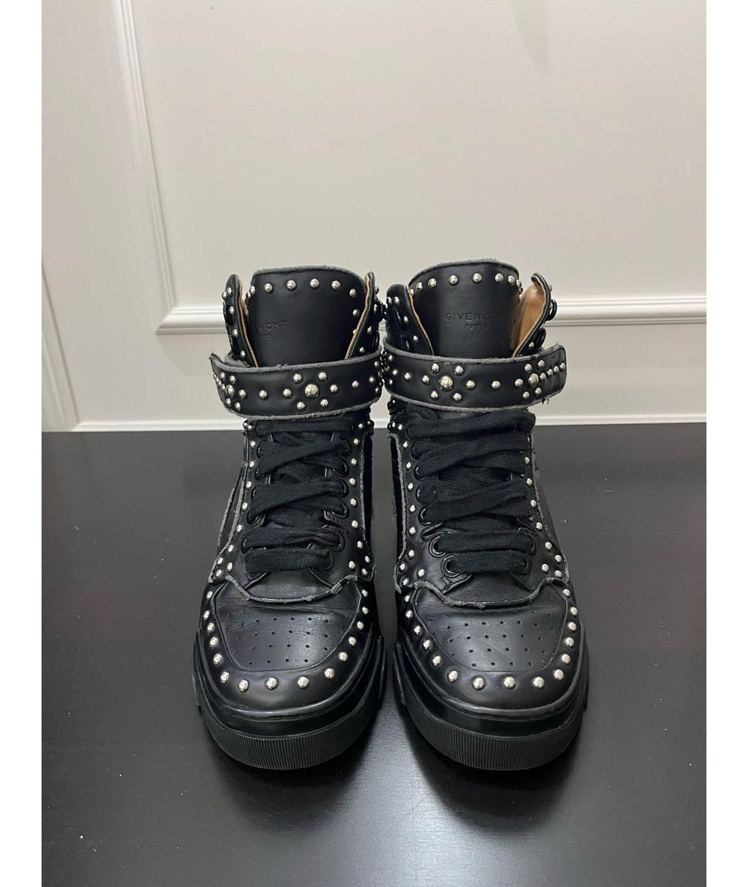 GIVENCHY Черные кожаные высокие кроссовки / кеды, фото 2