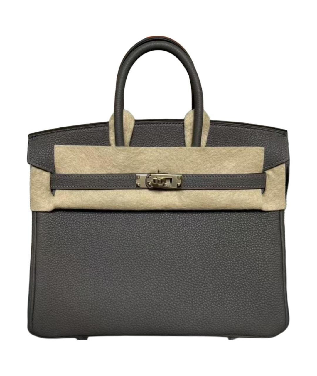 HERMES Серая кожаная сумка с короткими ручками, фото 1