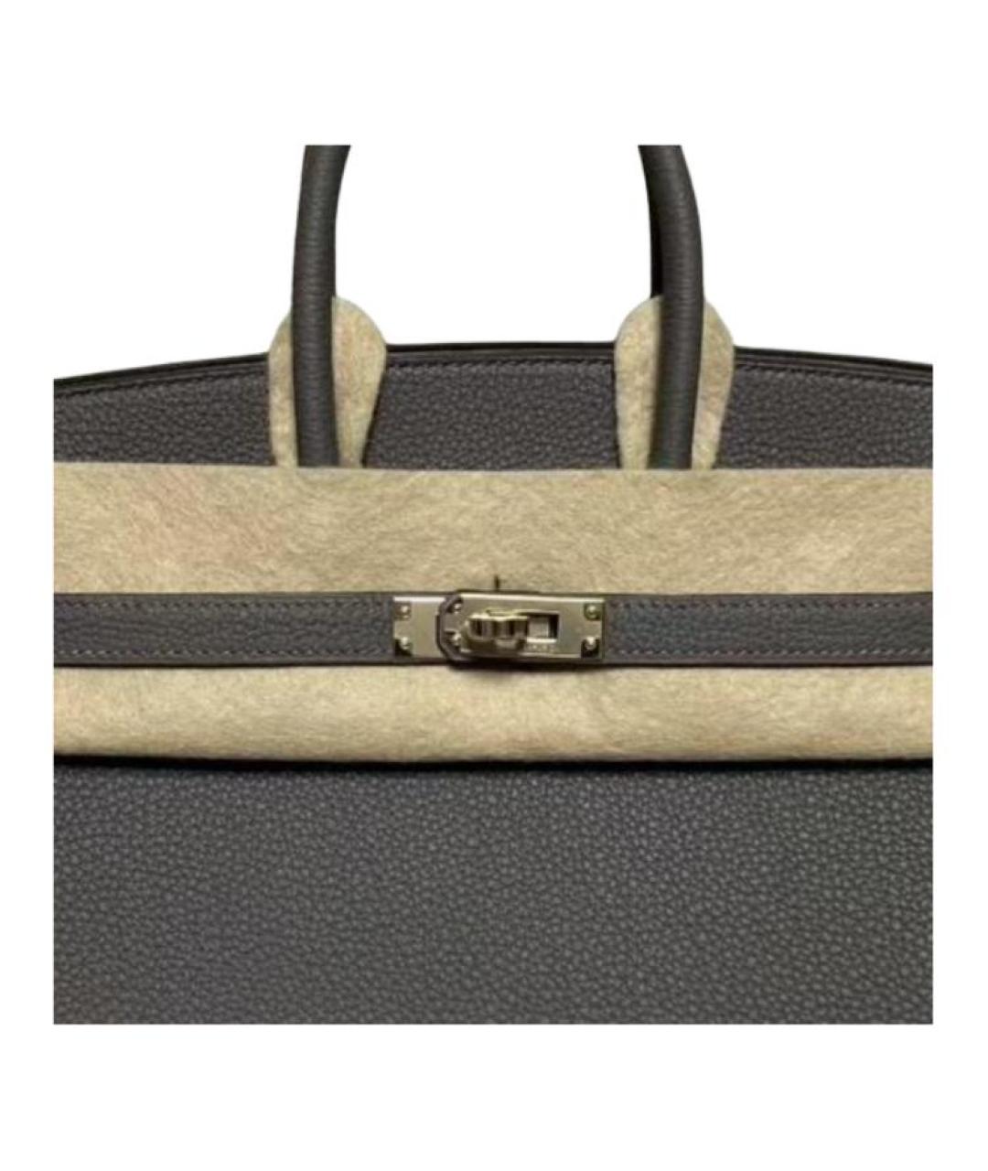 HERMES Серая кожаная сумка с короткими ручками, фото 2