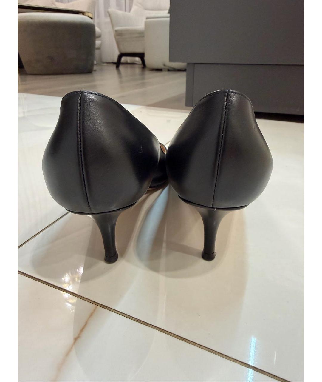 GIANVITO ROSSI Черные кожаные лодочки на низком каблуке, фото 4