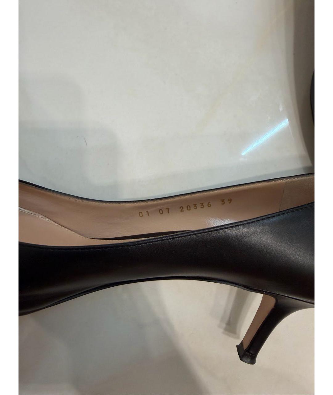 GIANVITO ROSSI Черные кожаные лодочки на низком каблуке, фото 7