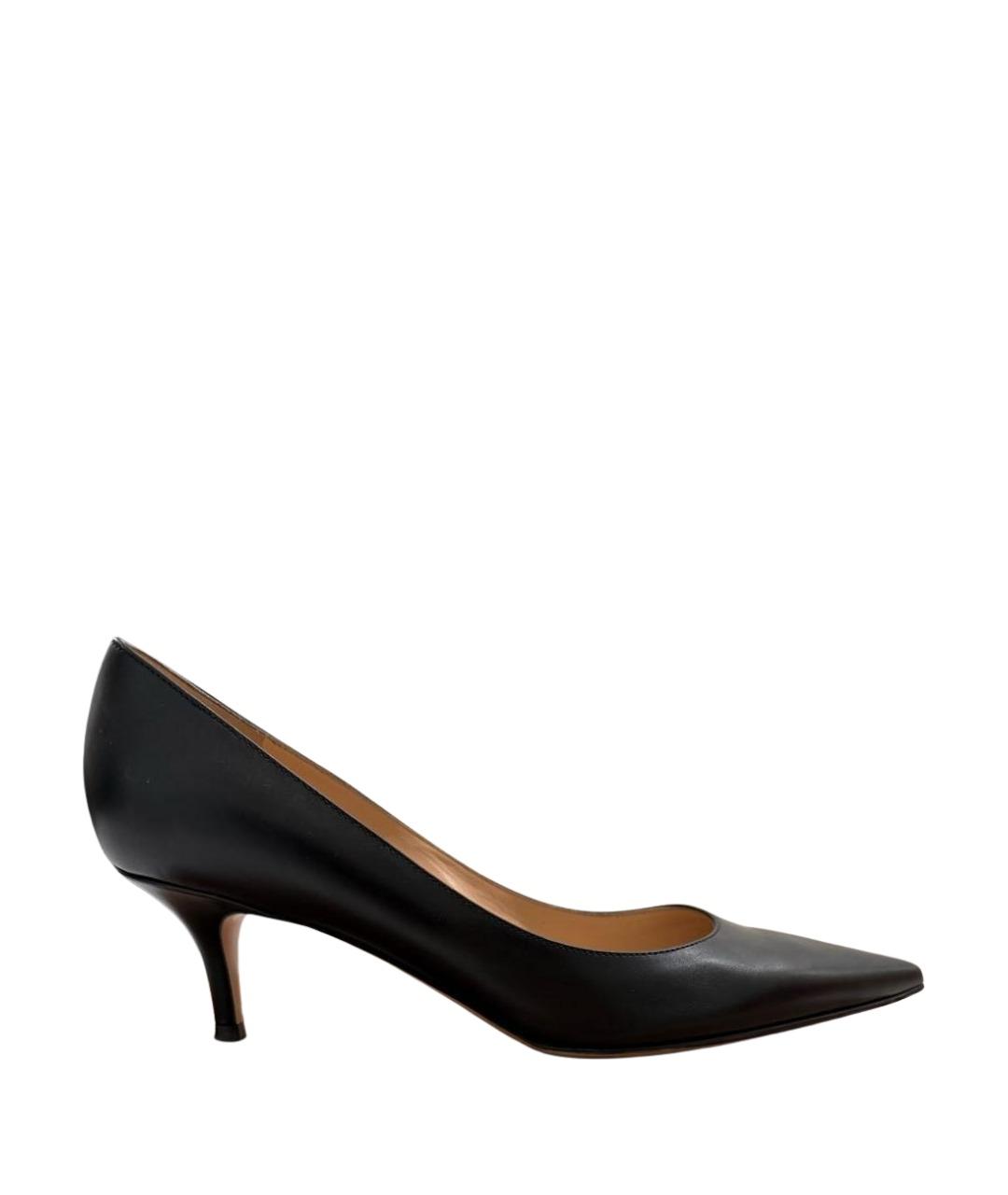 GIANVITO ROSSI Черные кожаные лодочки на низком каблуке, фото 1