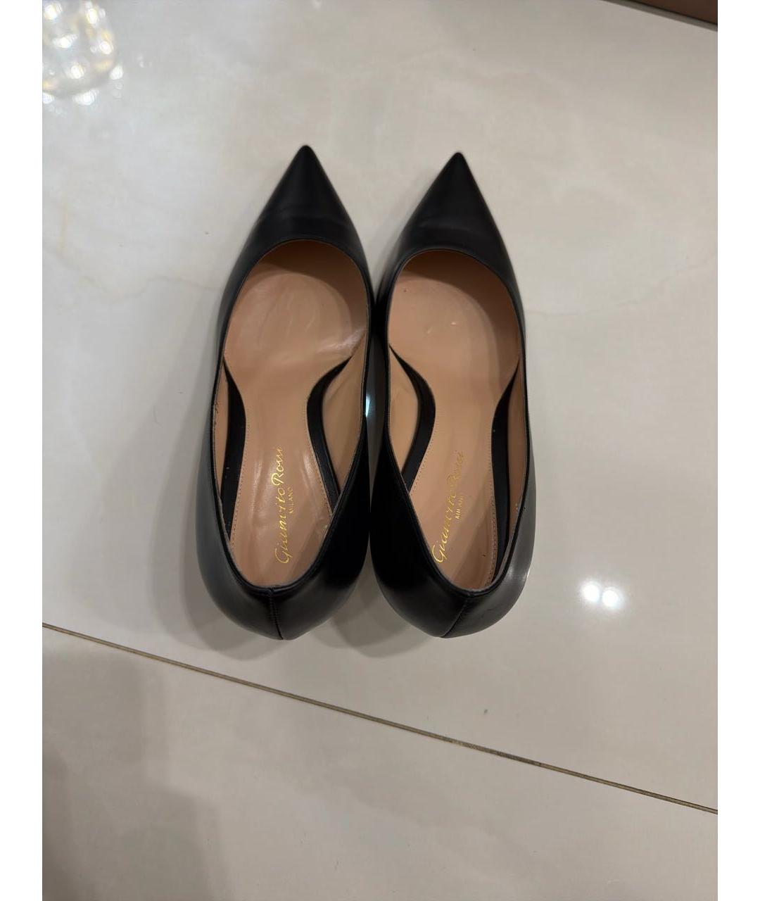 GIANVITO ROSSI Черные кожаные лодочки на низком каблуке, фото 3