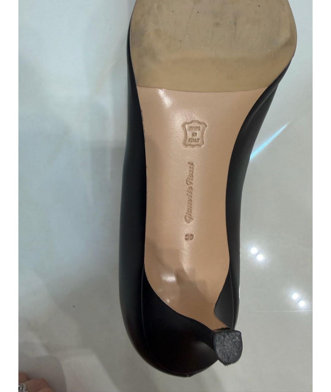 GIANVITO ROSSI Черные кожаные лодочки на низком каблуке, фото 5