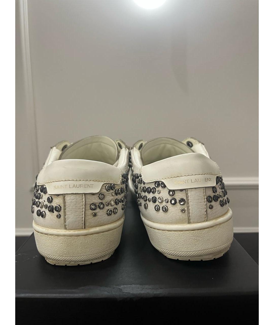 SAINT LAURENT Белые кожаные низкие кроссовки / кеды, фото 3