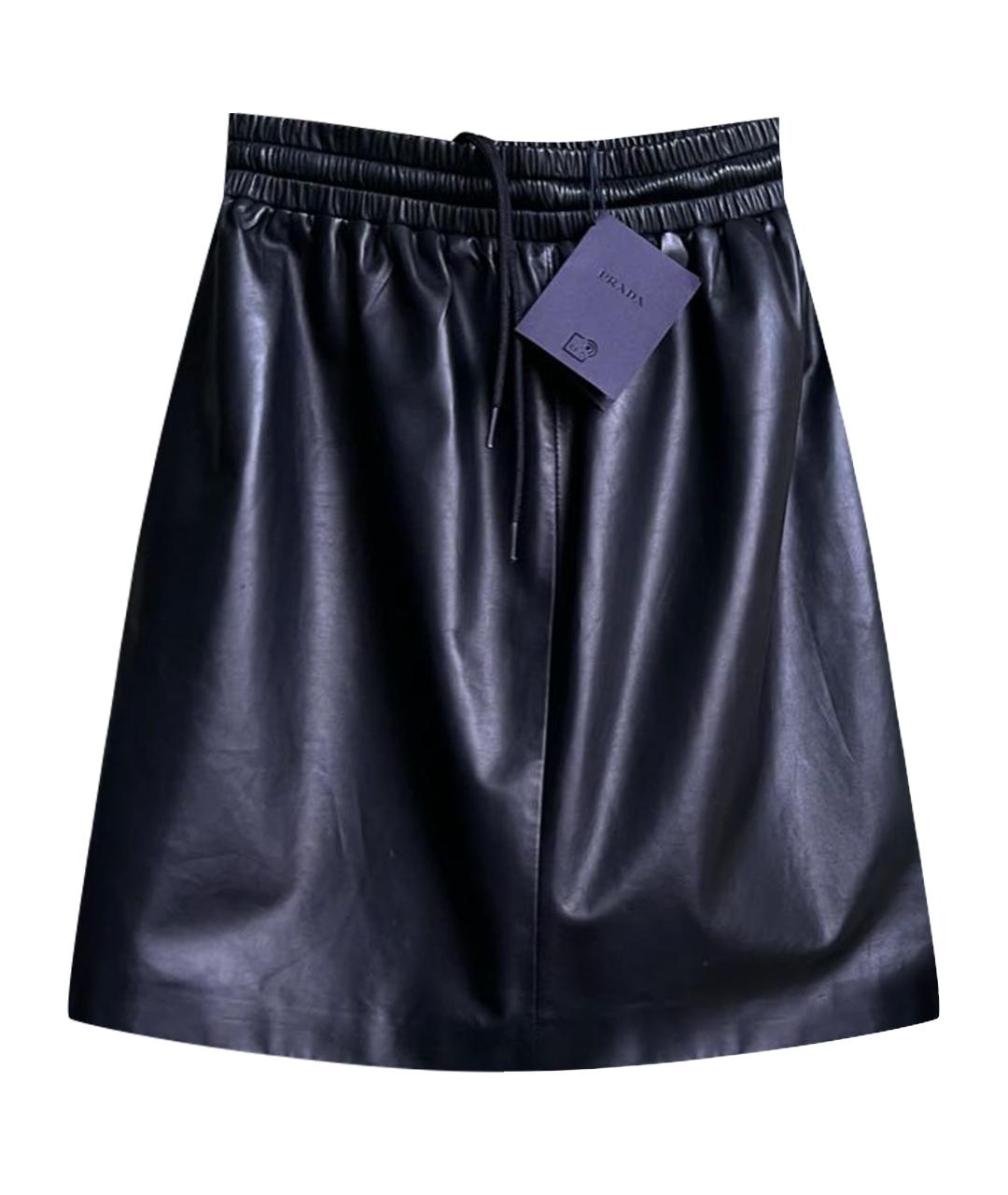 PRADA Черная кожаная юбка мини, фото 1