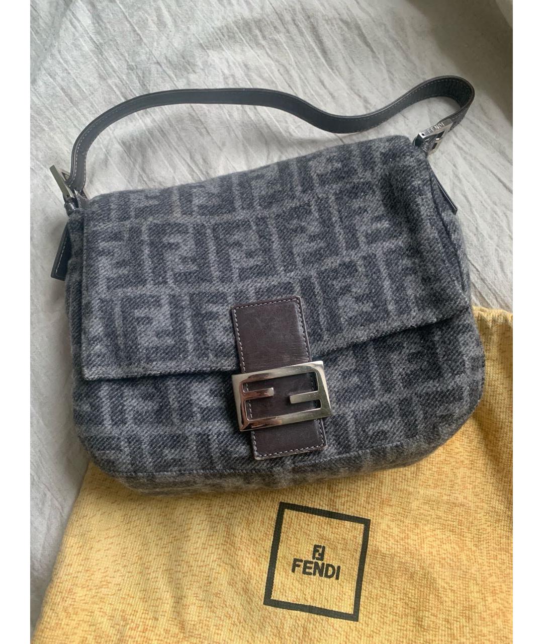 FENDI Серая шерстяная сумка через плечо, фото 2