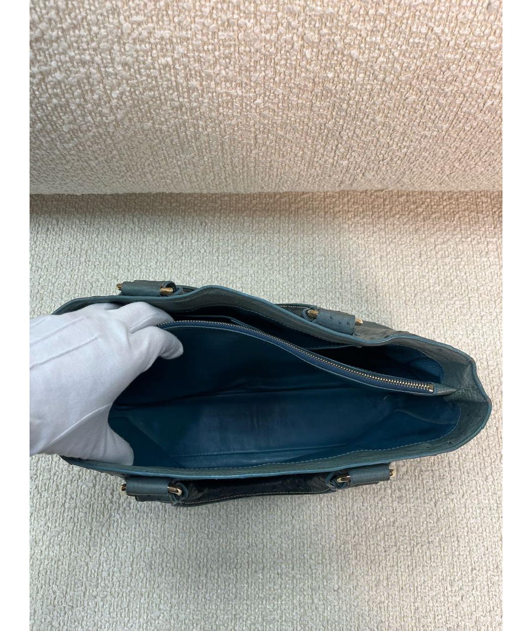 CELINE Синяя кожаная сумка с короткими ручками, фото 4