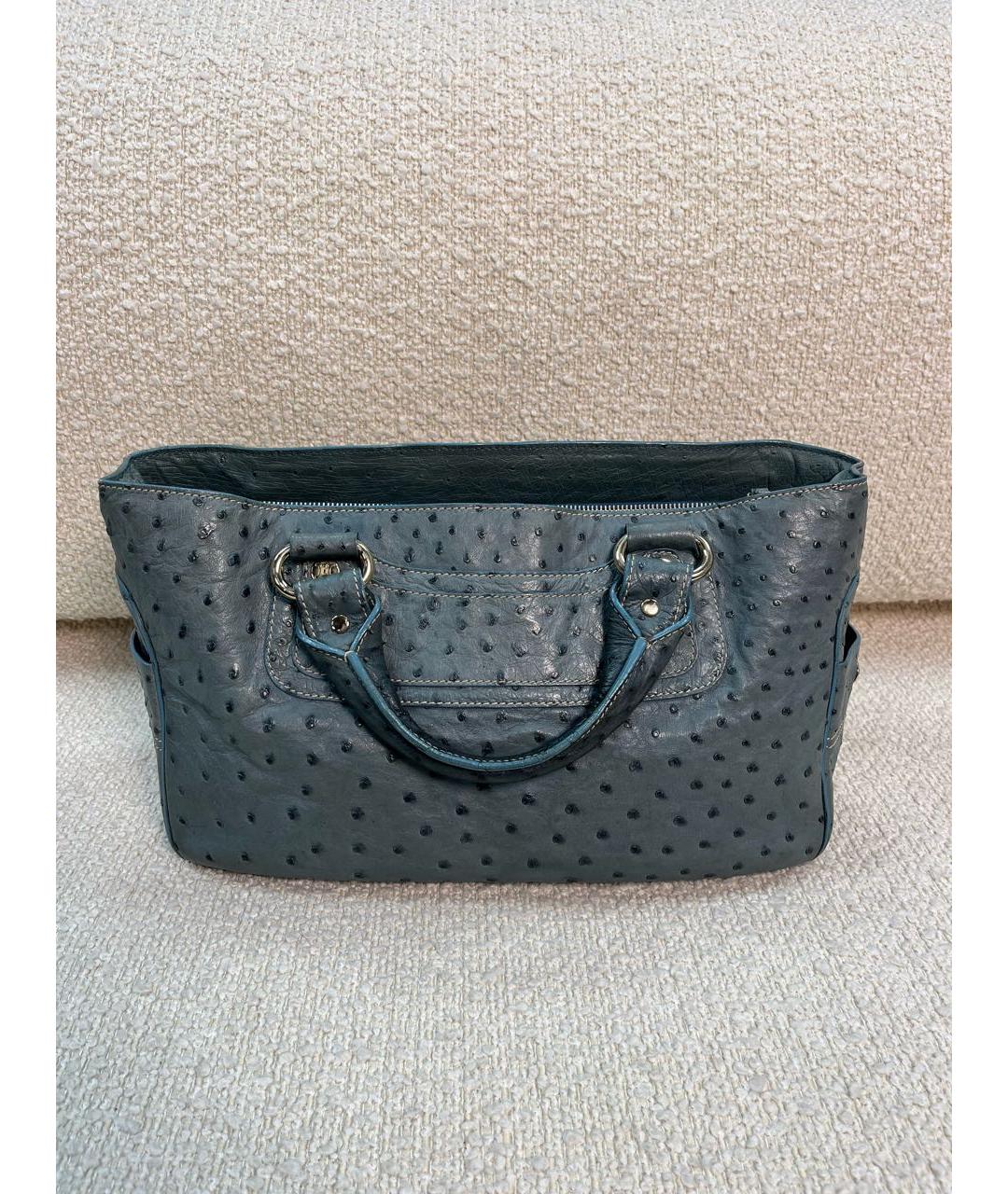 CELINE Синяя кожаная сумка с короткими ручками, фото 3