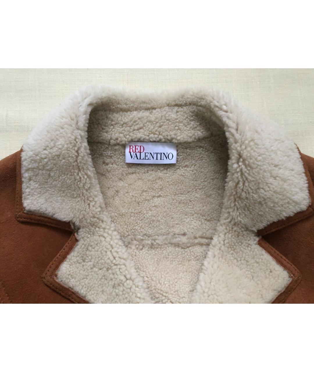 RED VALENTINO Коричневая кожаная дубленка, фото 3