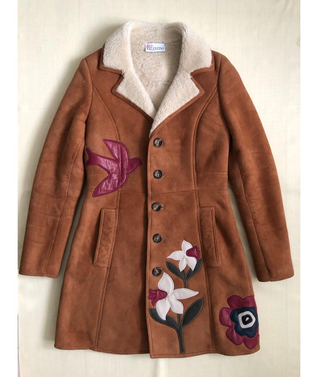 RED VALENTINO Коричневая кожаная дубленка, фото 9