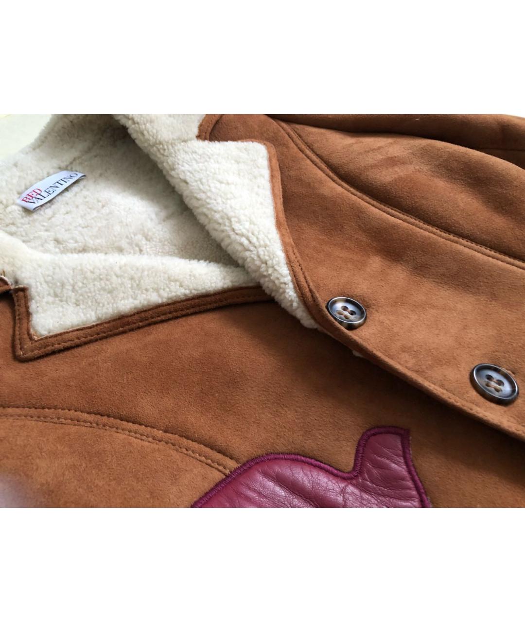 RED VALENTINO Коричневая кожаная дубленка, фото 4