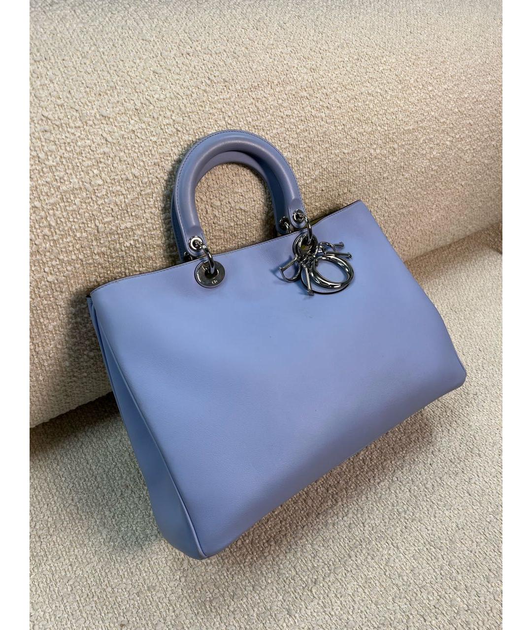 CHRISTIAN DIOR Голубая кожаная сумка с короткими ручками, фото 2