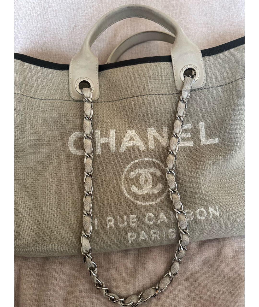 CHANEL Бежевая хлопковая сумка тоут, фото 5