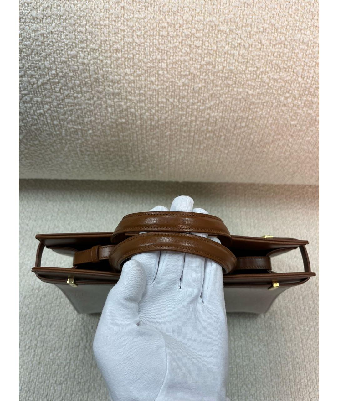 SAINT LAURENT Коричневая кожаная сумка с короткими ручками, фото 7