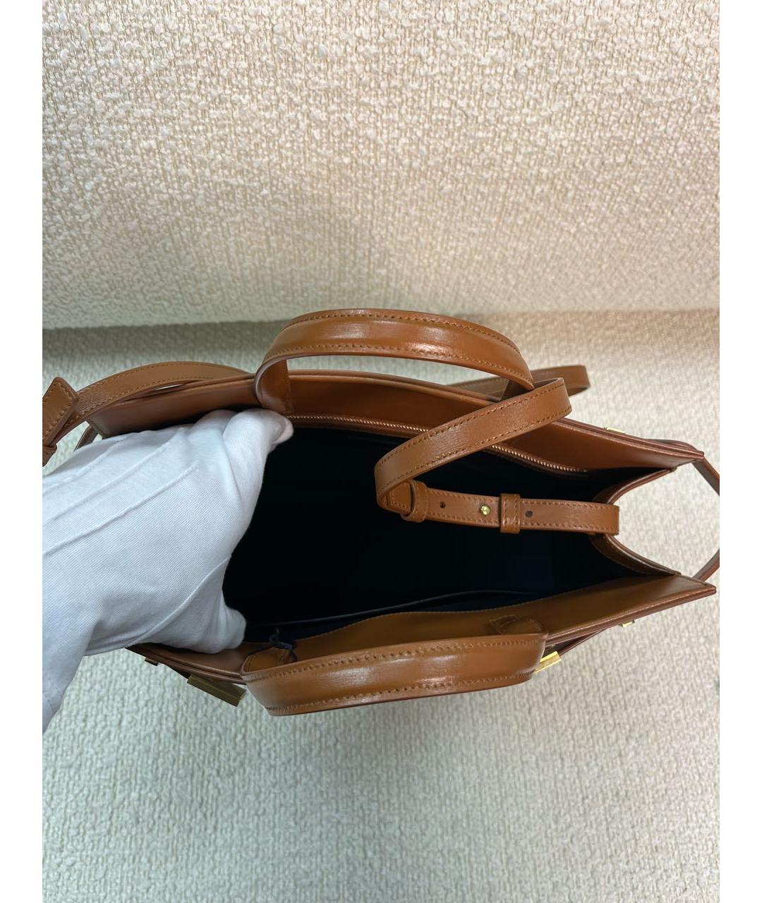 SAINT LAURENT Коричневая кожаная сумка с короткими ручками, фото 4