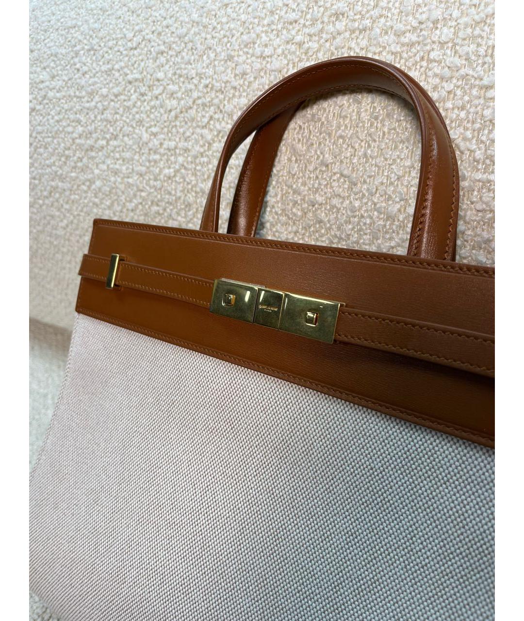 SAINT LAURENT Коричневая кожаная сумка с короткими ручками, фото 8