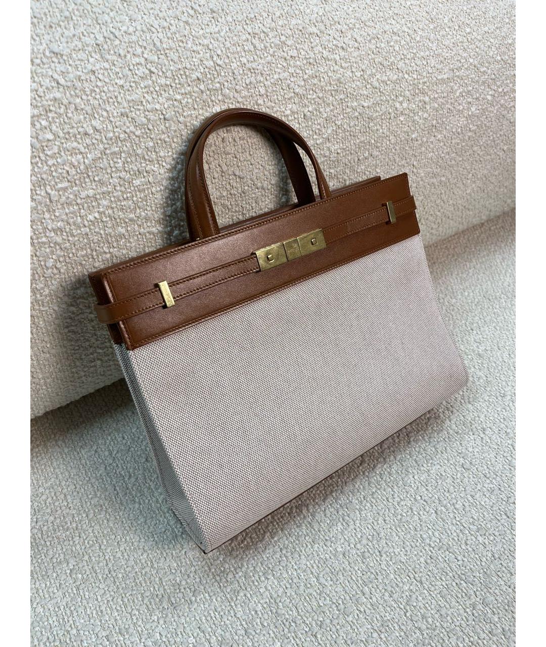 SAINT LAURENT Коричневая кожаная сумка с короткими ручками, фото 2