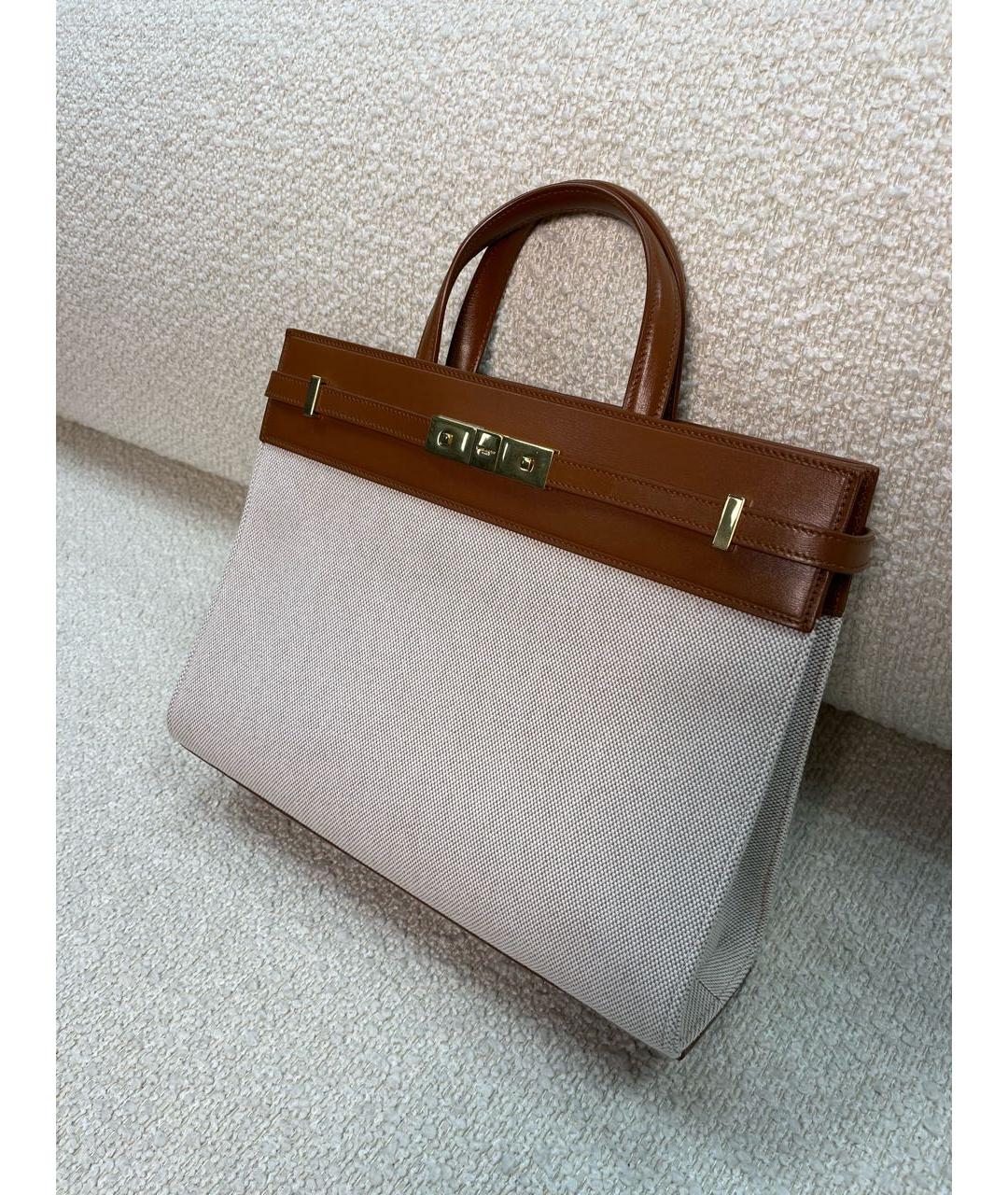 SAINT LAURENT Коричневая кожаная сумка с короткими ручками, фото 5