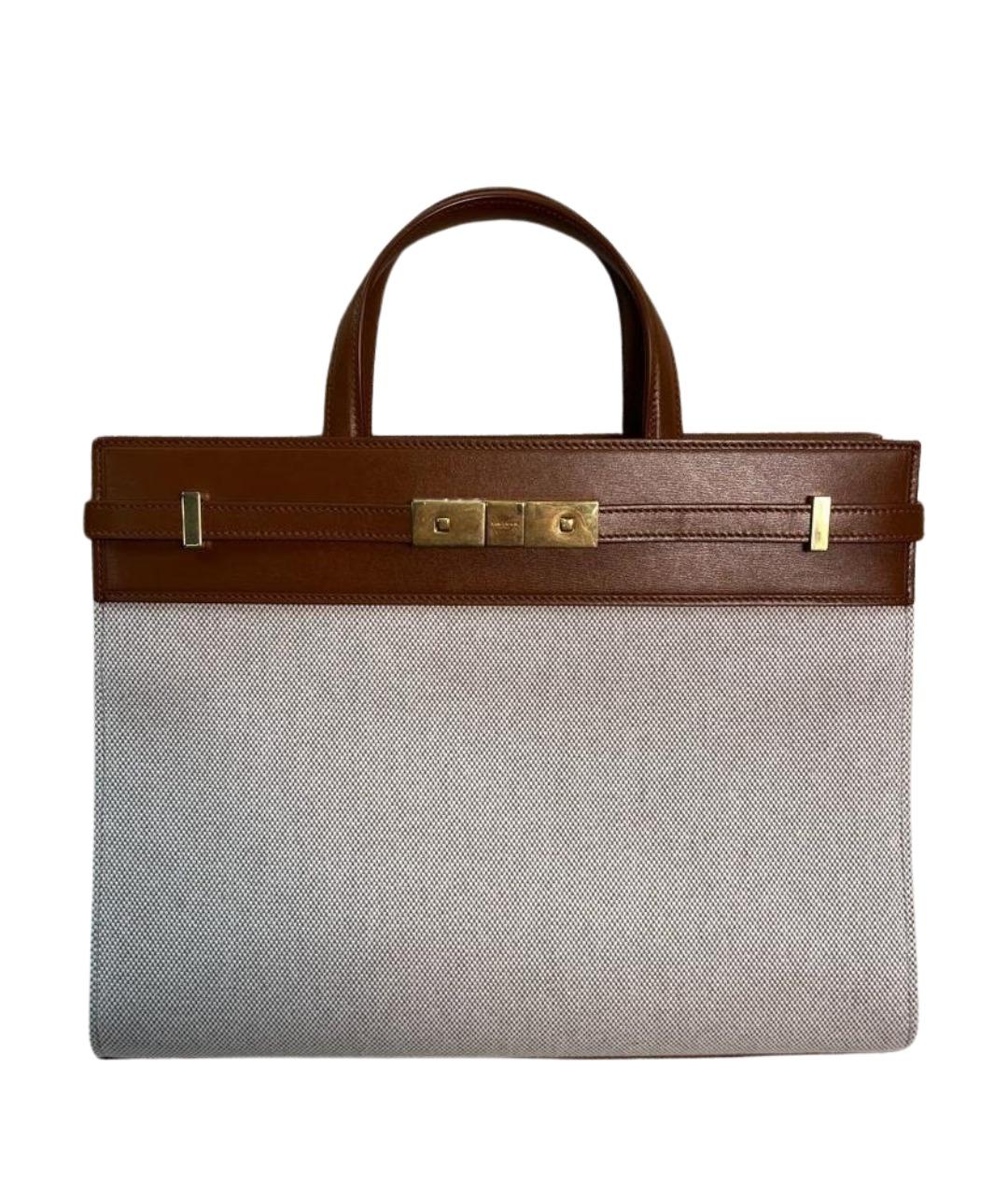 SAINT LAURENT Коричневая кожаная сумка с короткими ручками, фото 1