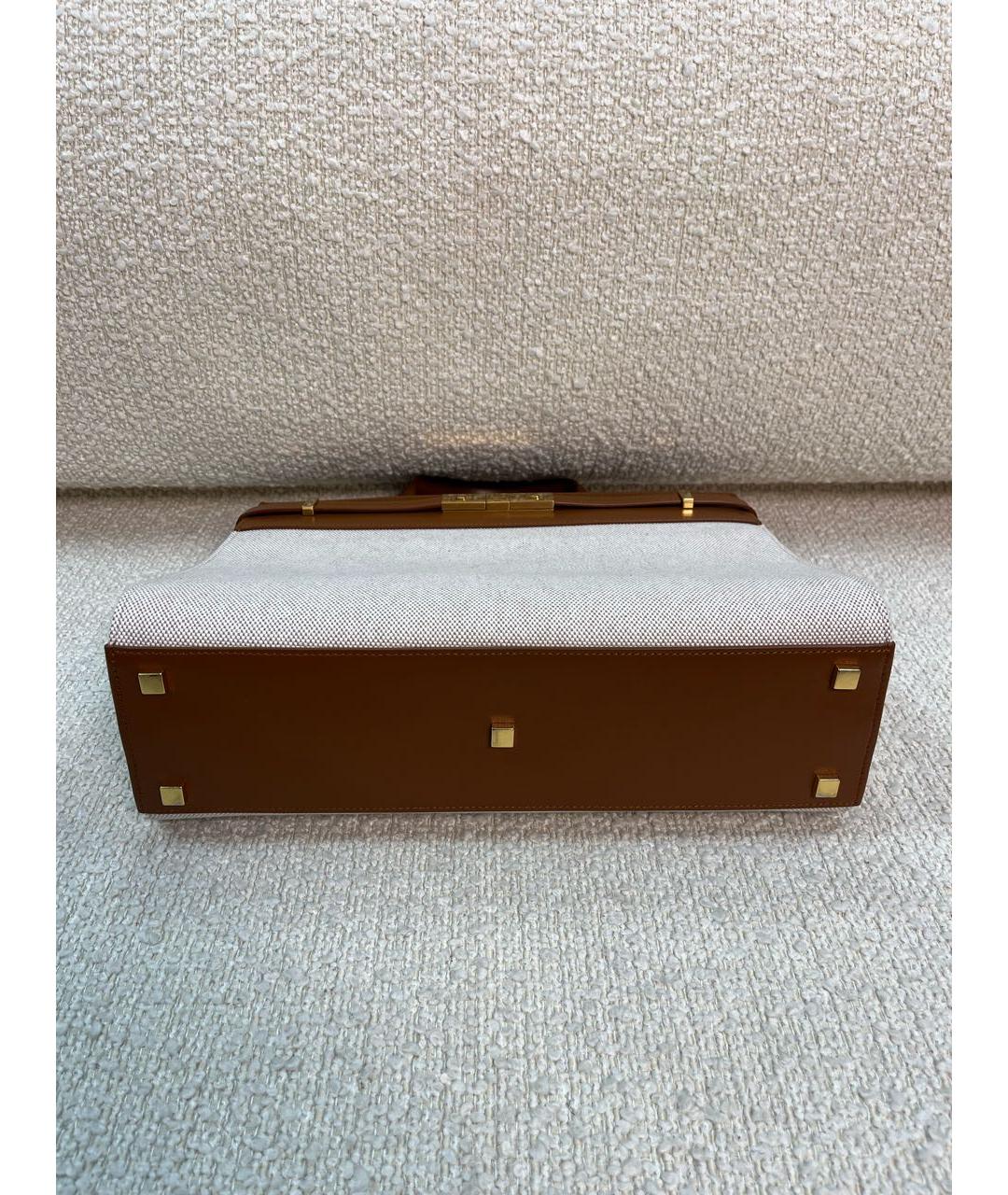 SAINT LAURENT Коричневая кожаная сумка с короткими ручками, фото 6