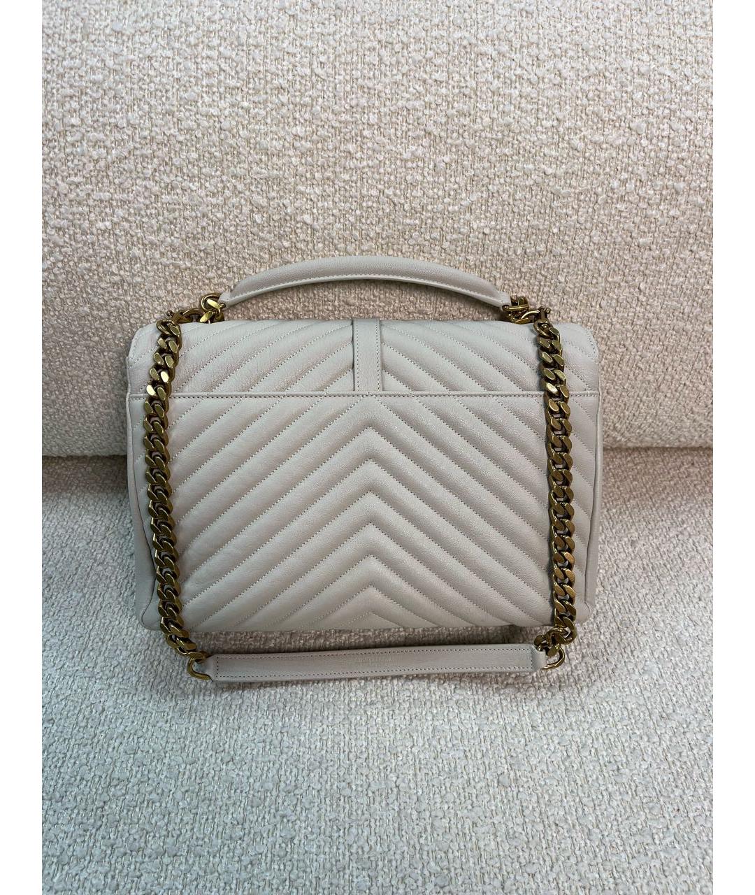 SAINT LAURENT Бежевая кожаная сумка с короткими ручками, фото 3