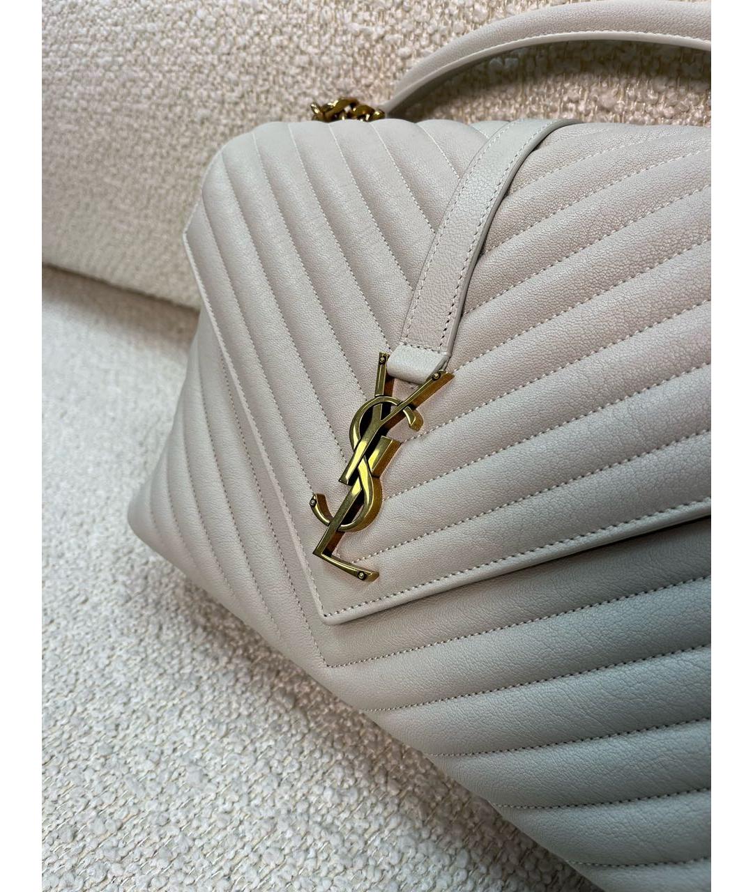 SAINT LAURENT Бежевая кожаная сумка с короткими ручками, фото 6