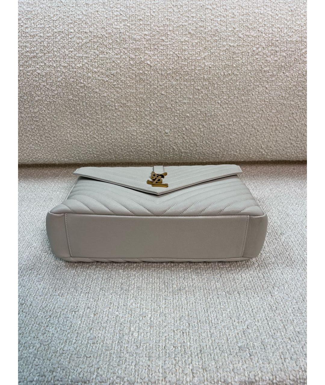 SAINT LAURENT Бежевая кожаная сумка с короткими ручками, фото 7