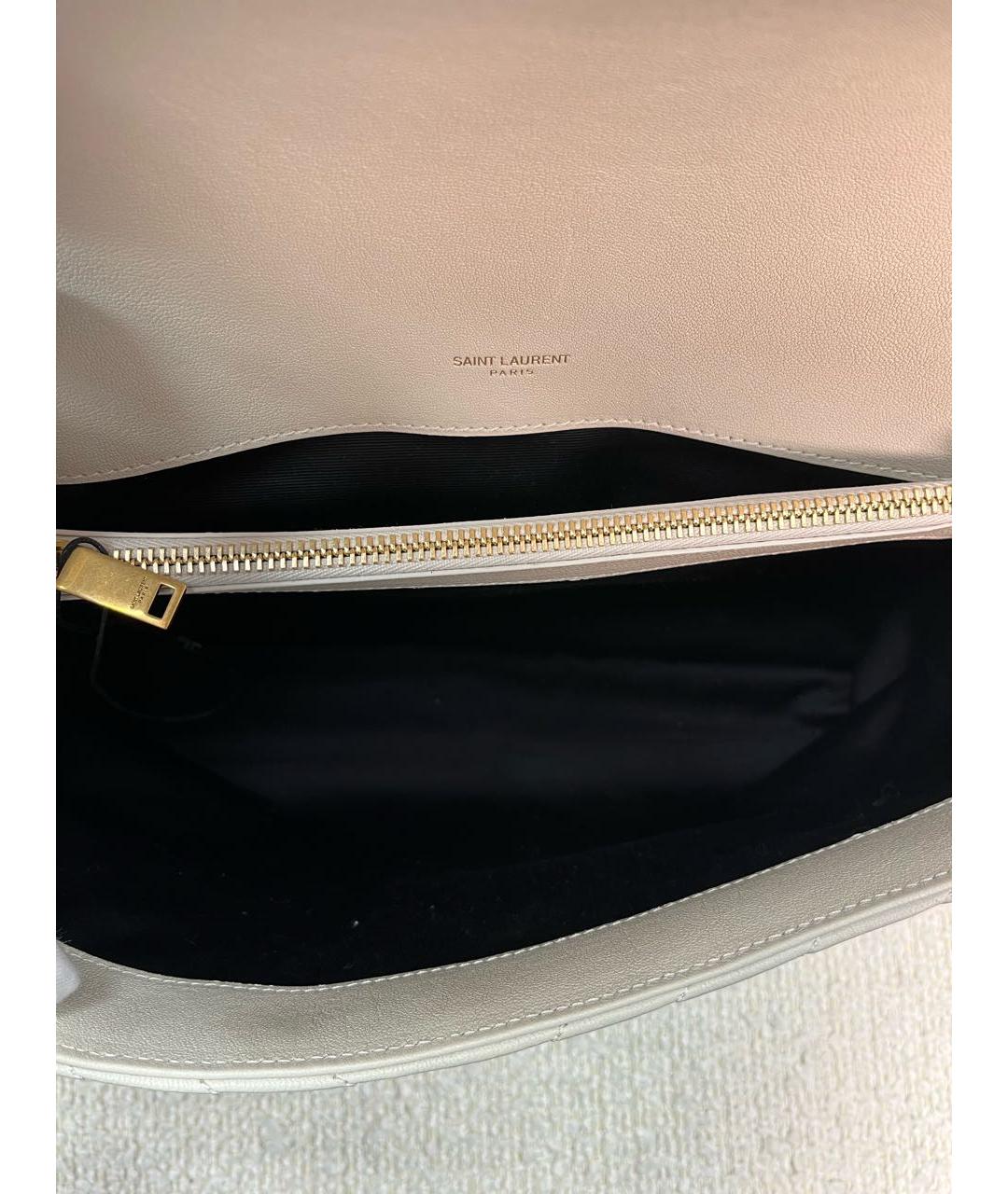 SAINT LAURENT Бежевая кожаная сумка с короткими ручками, фото 4