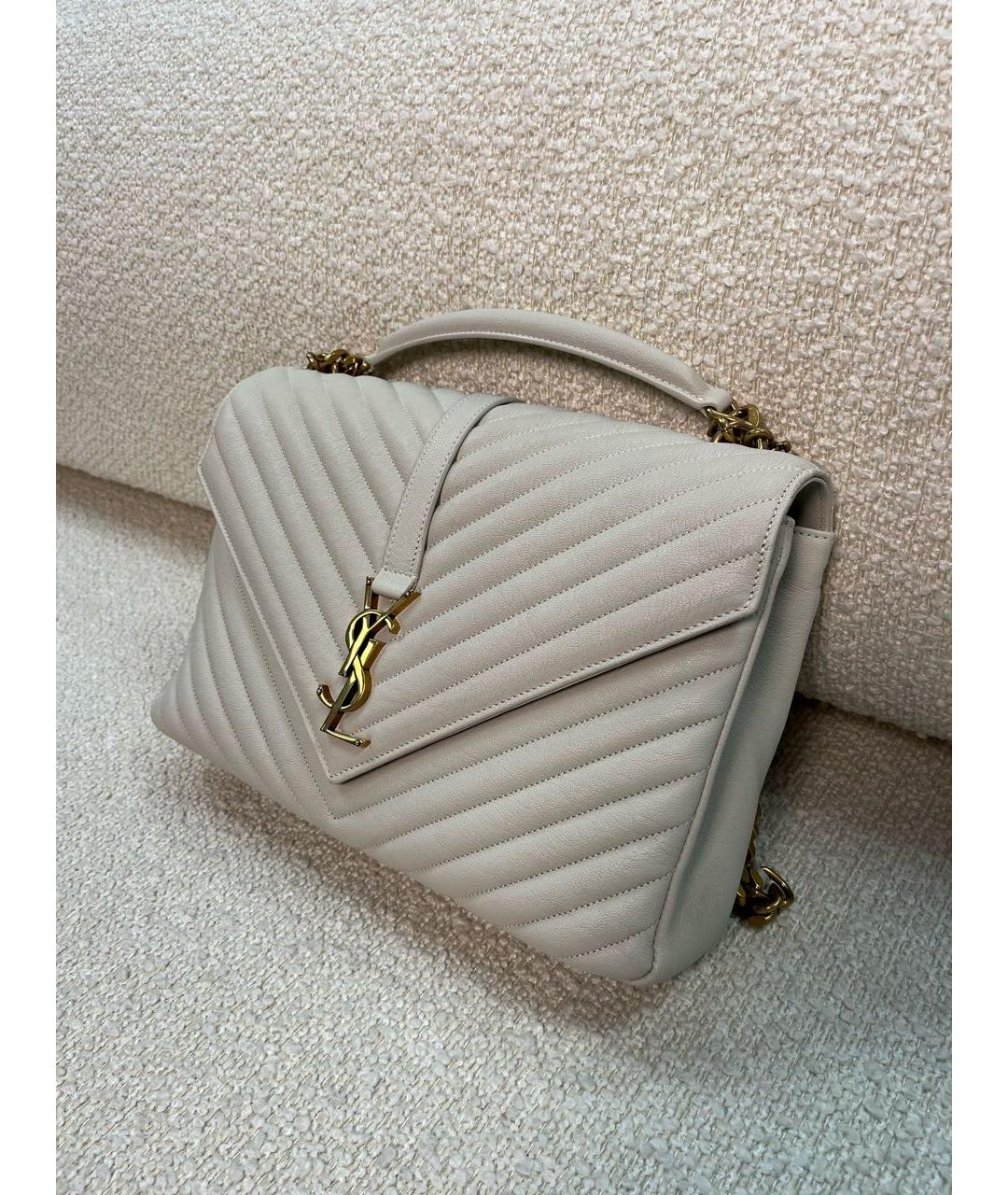 SAINT LAURENT Бежевая кожаная сумка с короткими ручками, фото 5