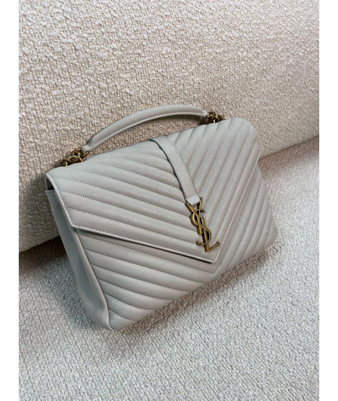 SAINT LAURENT Бежевая кожаная сумка с короткими ручками, фото 2