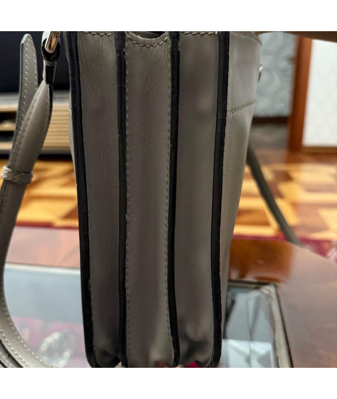 LORO PIANA Серая кожаная сумка через плечо, фото 2