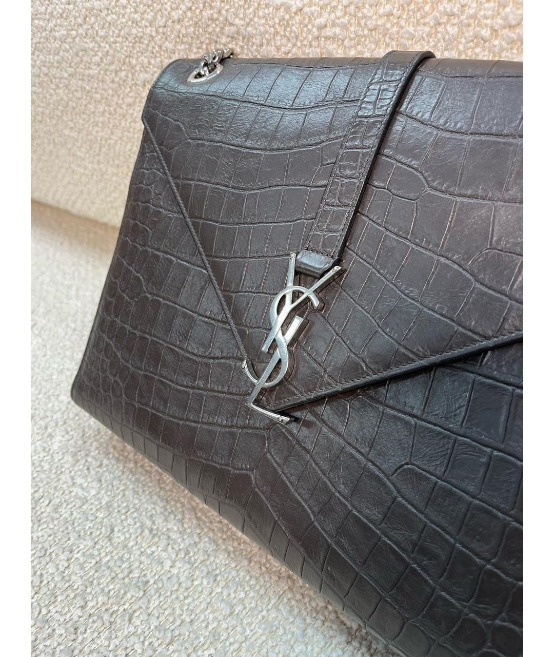 SAINT LAURENT Коричневая кожаная сумка через плечо, фото 8