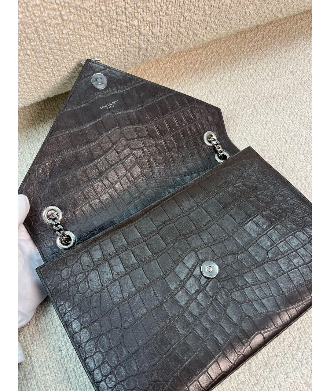 SAINT LAURENT Коричневая кожаная сумка через плечо, фото 7