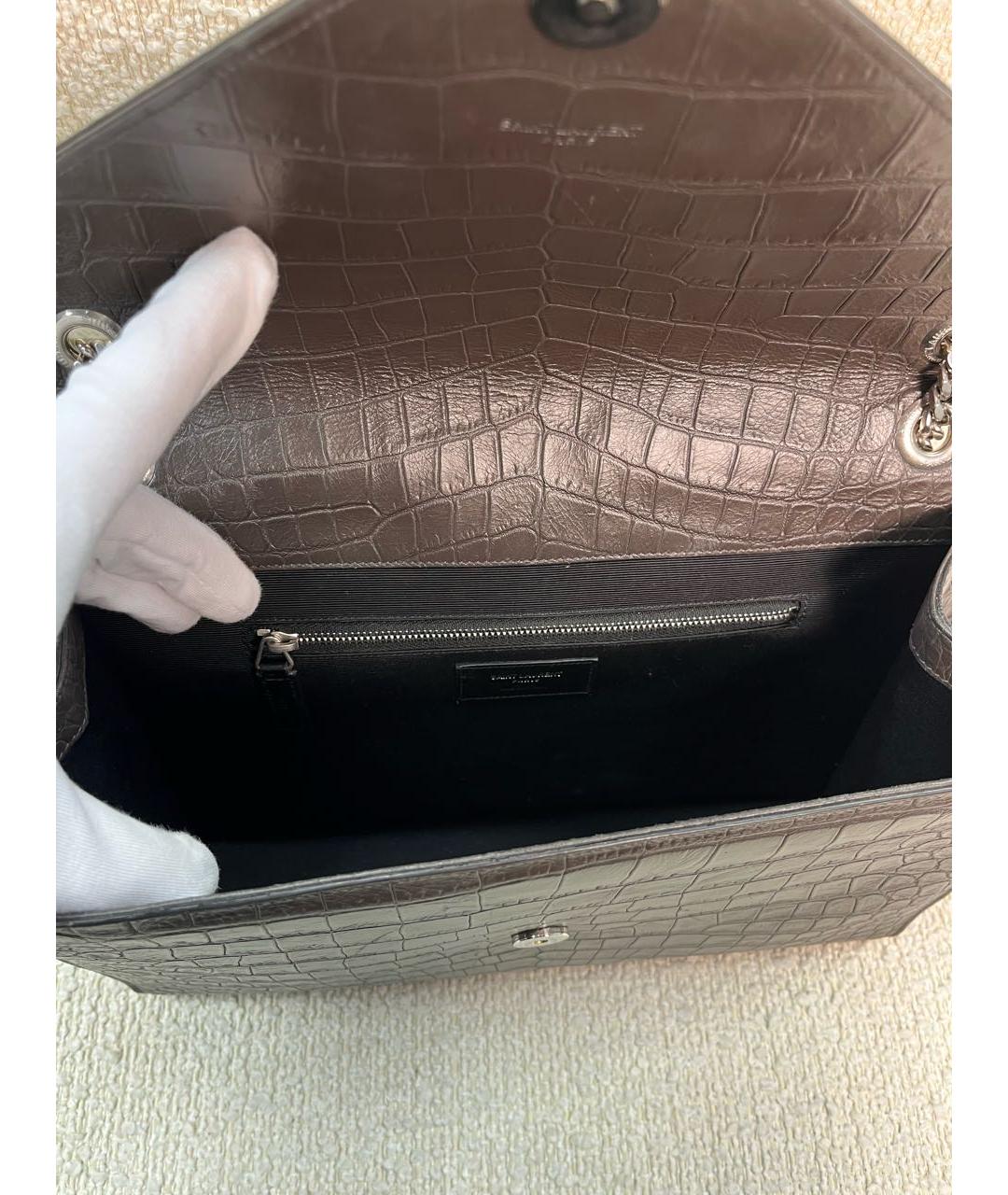 SAINT LAURENT Коричневая кожаная сумка через плечо, фото 4