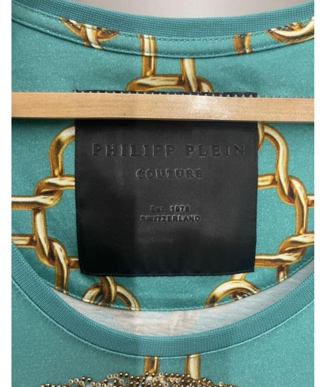 PHILIPP PLEIN Зеленая хлопко-эластановая футболка, фото 3