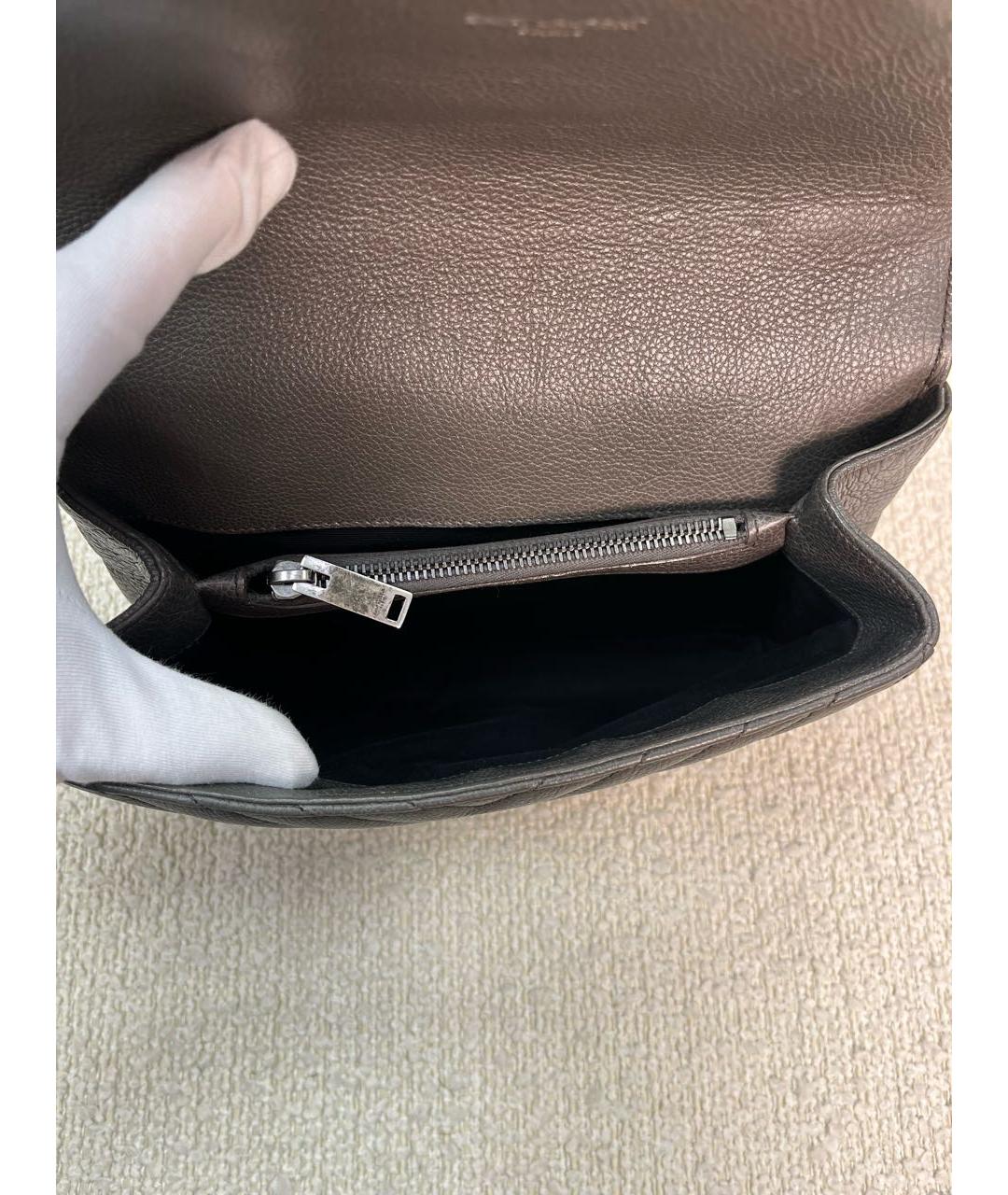 SAINT LAURENT Серая кожаная сумка с короткими ручками, фото 4