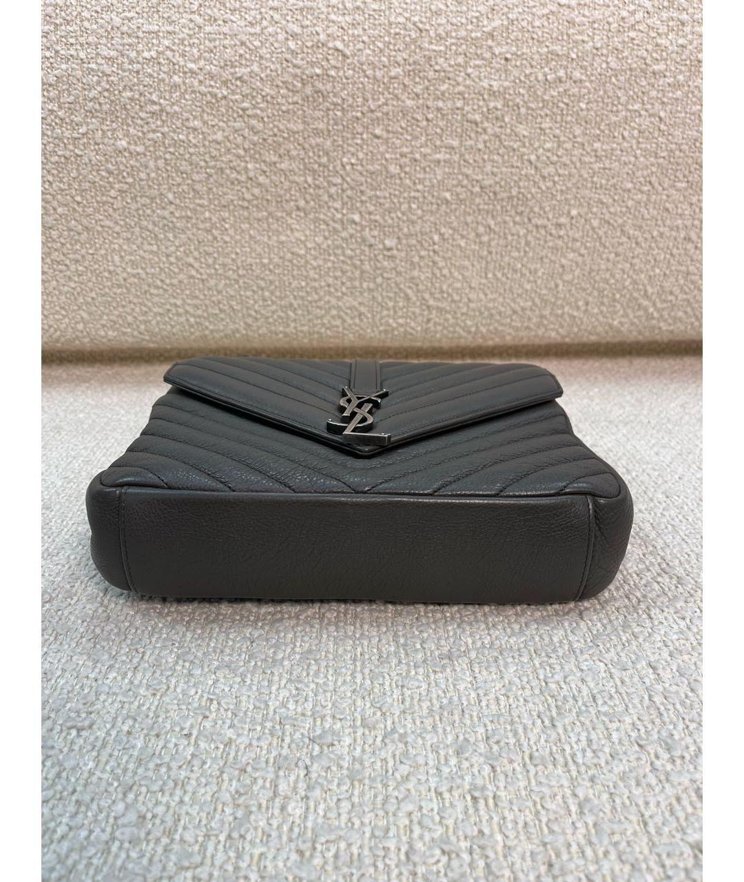 SAINT LAURENT Серая кожаная сумка с короткими ручками, фото 6