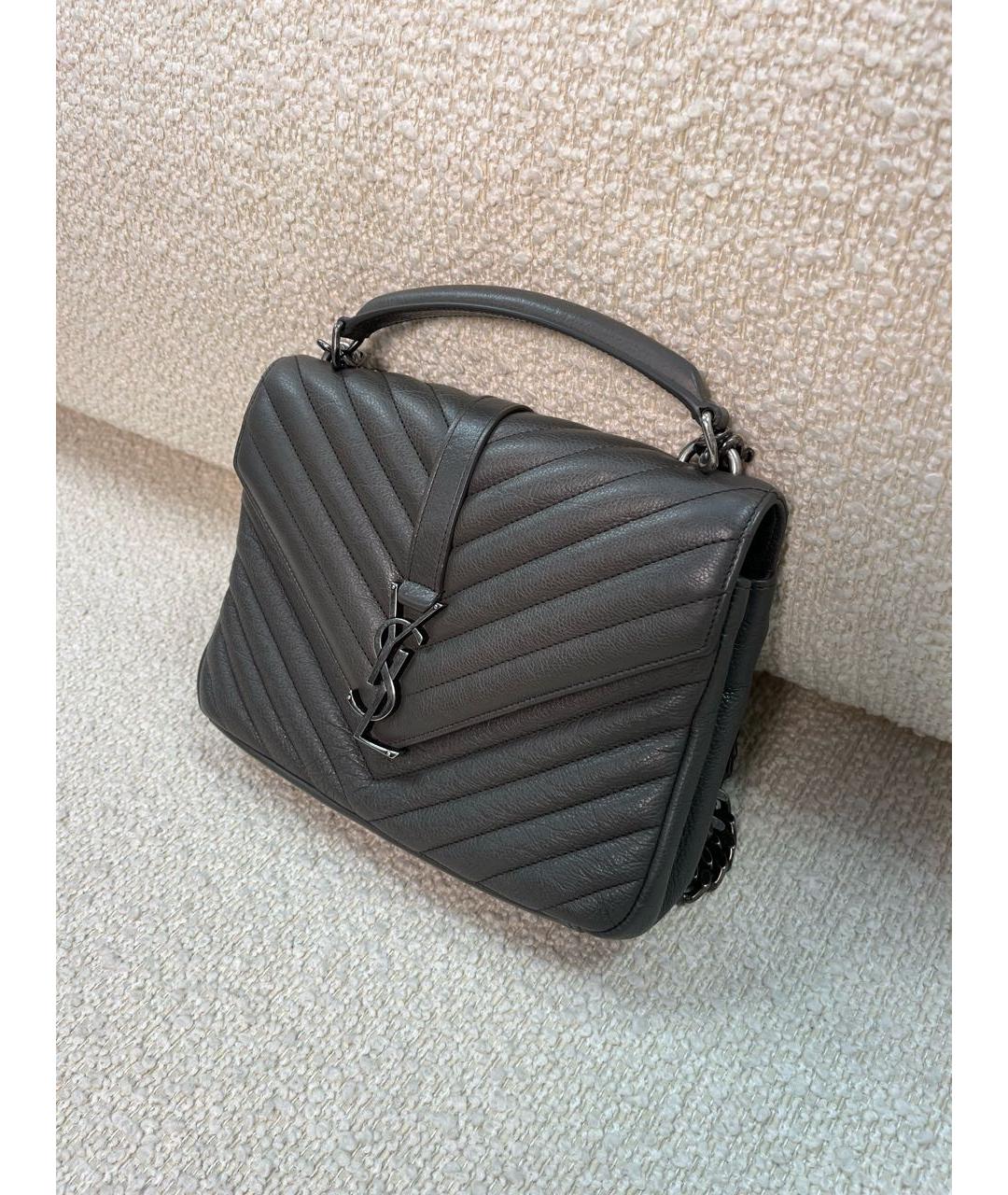 SAINT LAURENT Серая кожаная сумка с короткими ручками, фото 5