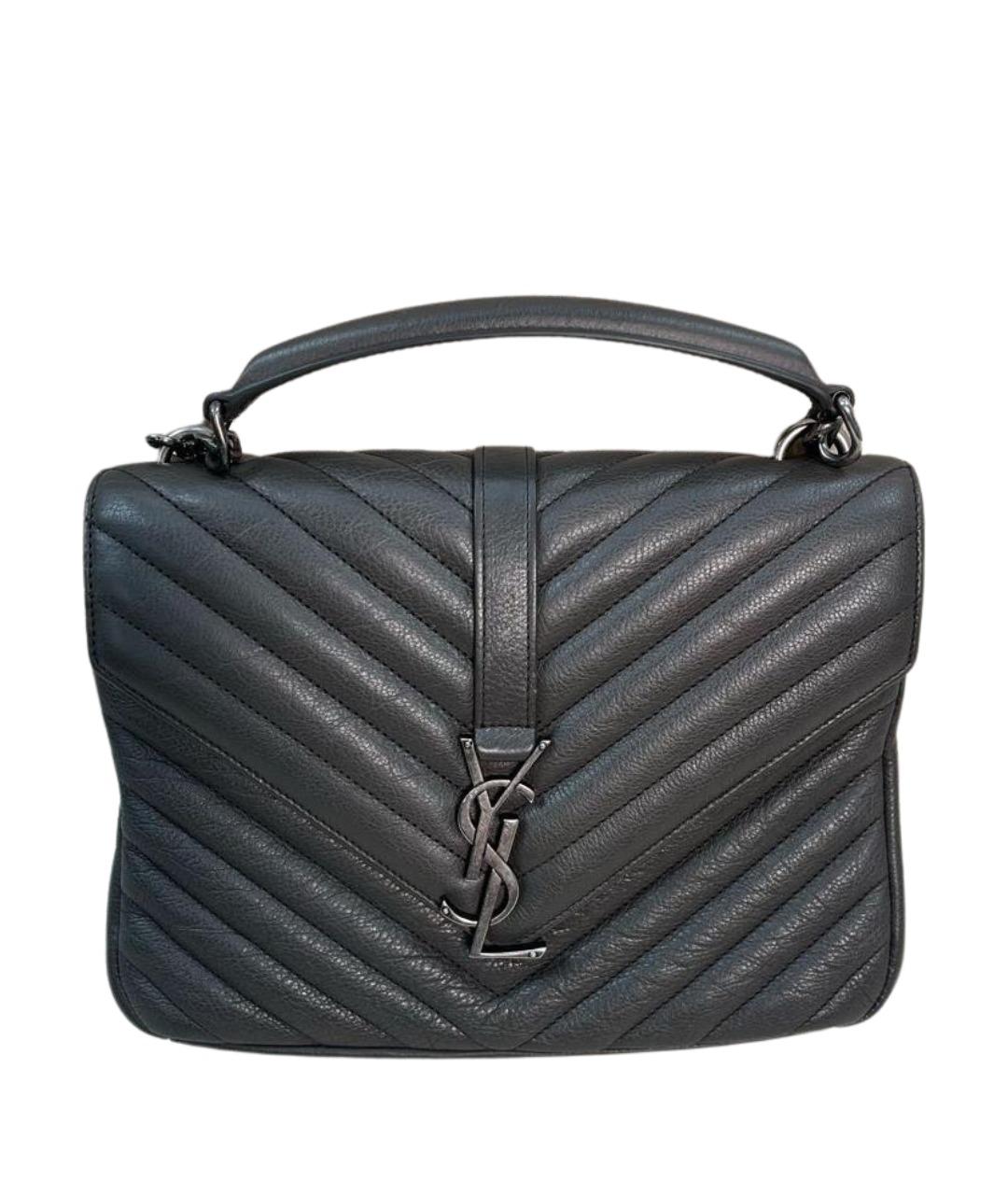 SAINT LAURENT Серая кожаная сумка с короткими ручками, фото 1